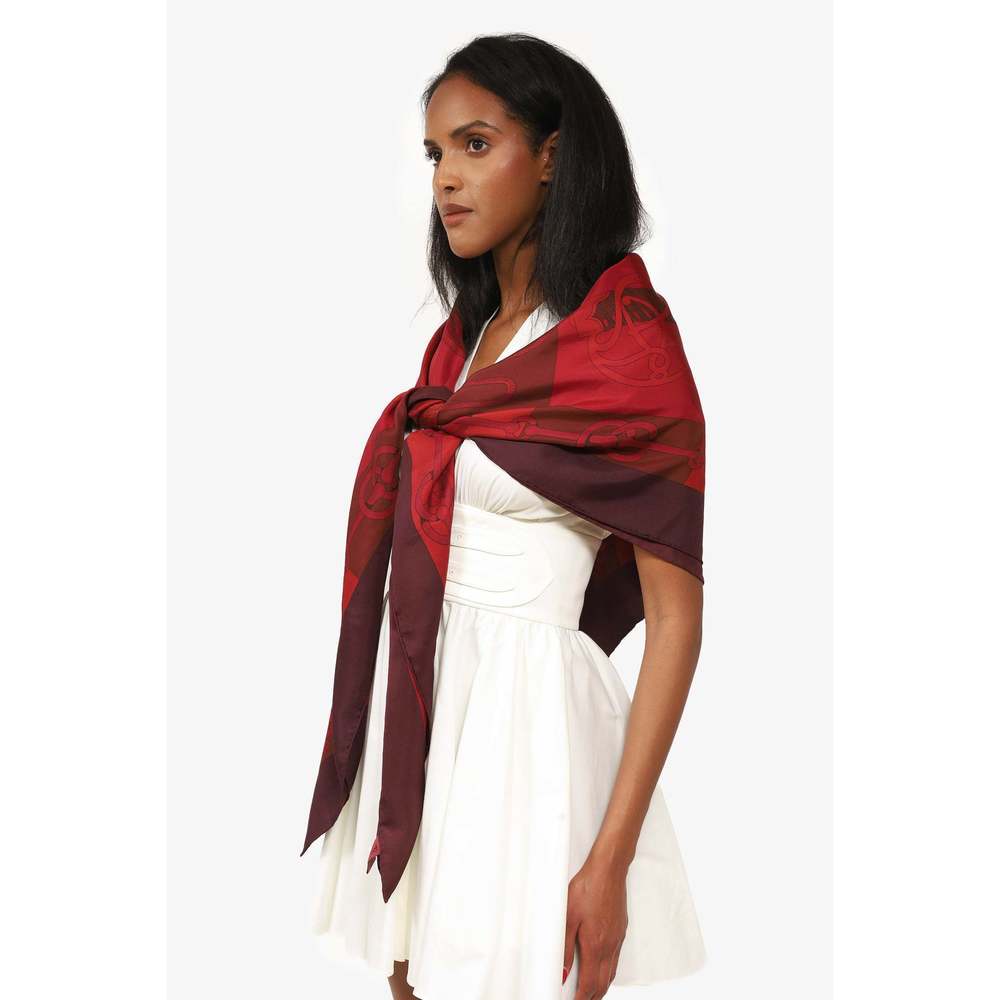 Hermès Red Silk Printed Scarf 140CM
